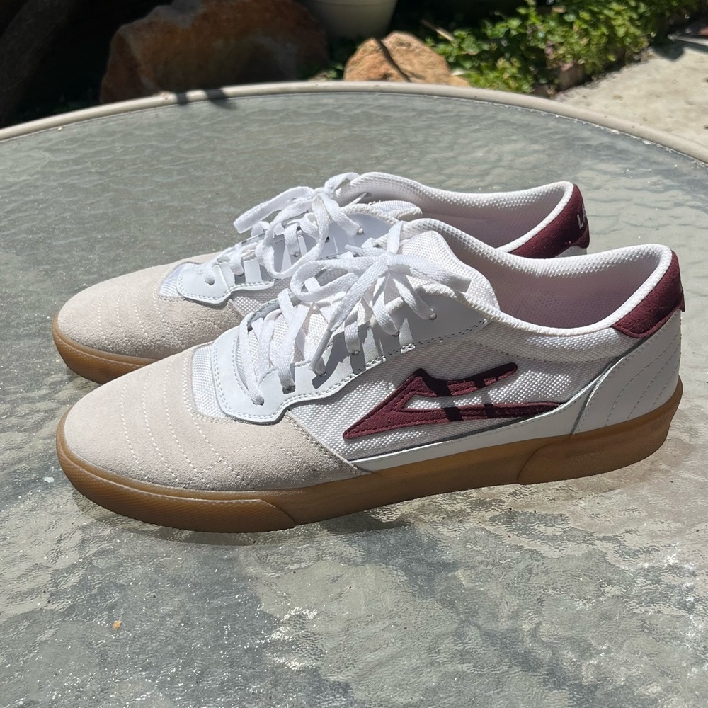 White / Red Lakai Skate Shoes